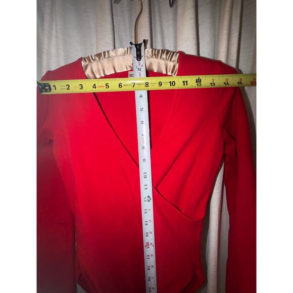 American Apparel Red Bodysuit M Cotton Long Sleeve Ballet Wrap Made USA Holiday - Picture 8 of 11